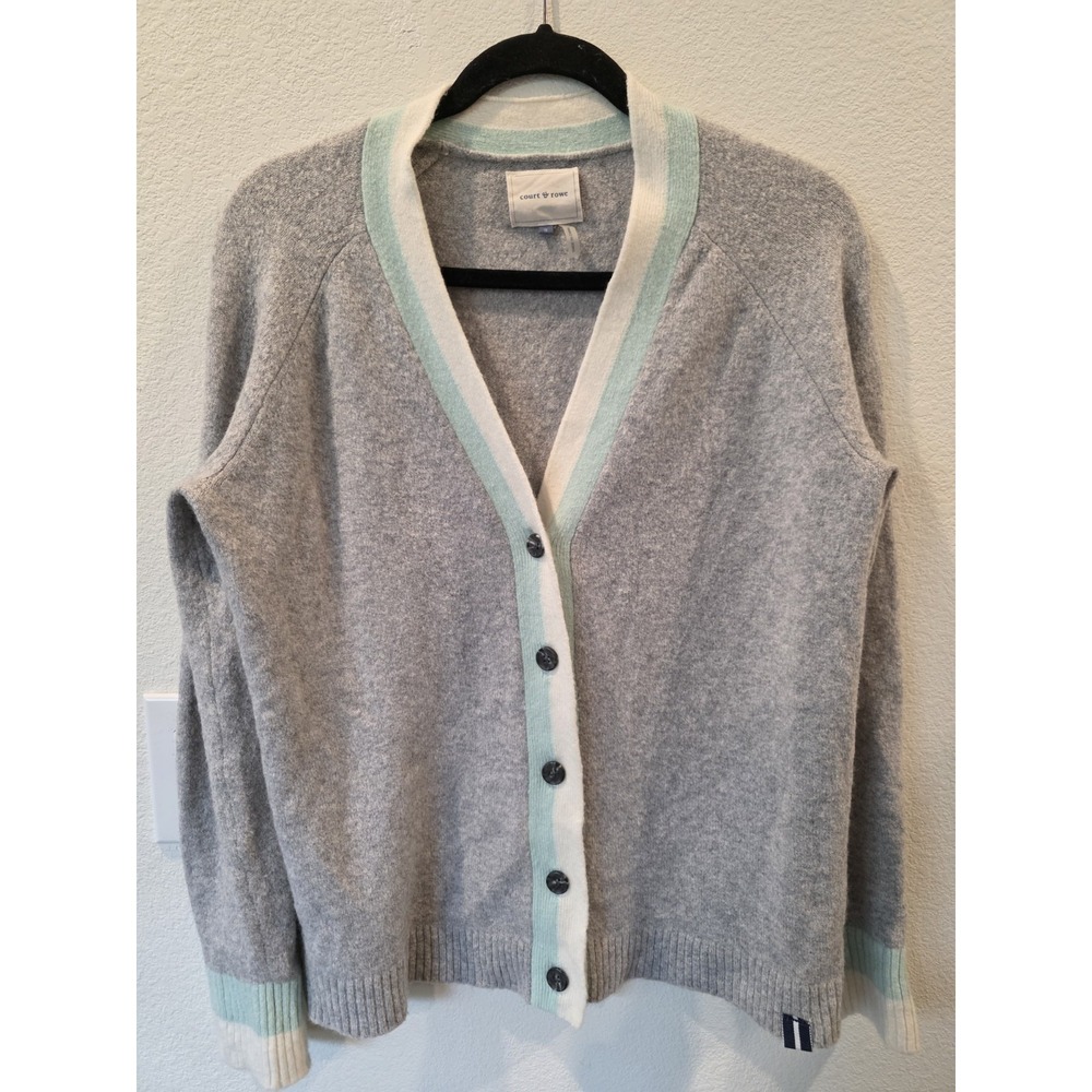 Court & Rowe Cardigan Grey Green Cream Sz S Wool Alpaca Nylon Oversized Academia